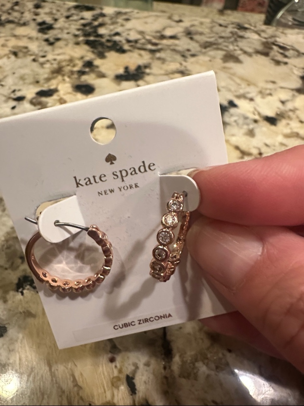 kate spade rose gold-tone hoop cubic zirconia earrings with scalloped edge - Picture 3 of 4